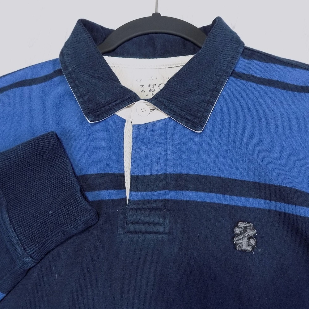 IZOD Estate Rugby Rugby Shirt Mens L Blue Striped Long Sleeve EUC